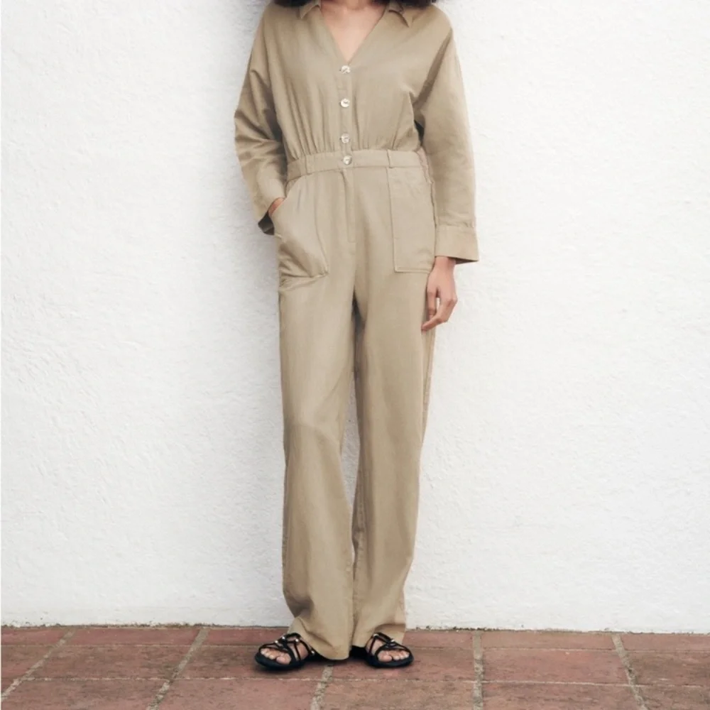 Zara linen blend jumpsuit Sz M